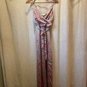 Monteau Pink and Gray Floral Maxi Dress